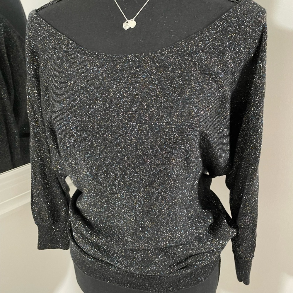 Guess large black glitter sweater with cut sleeves